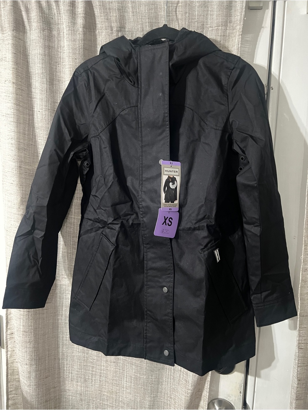 Hunter Black Hooded Rain Jacket with Logo Patch